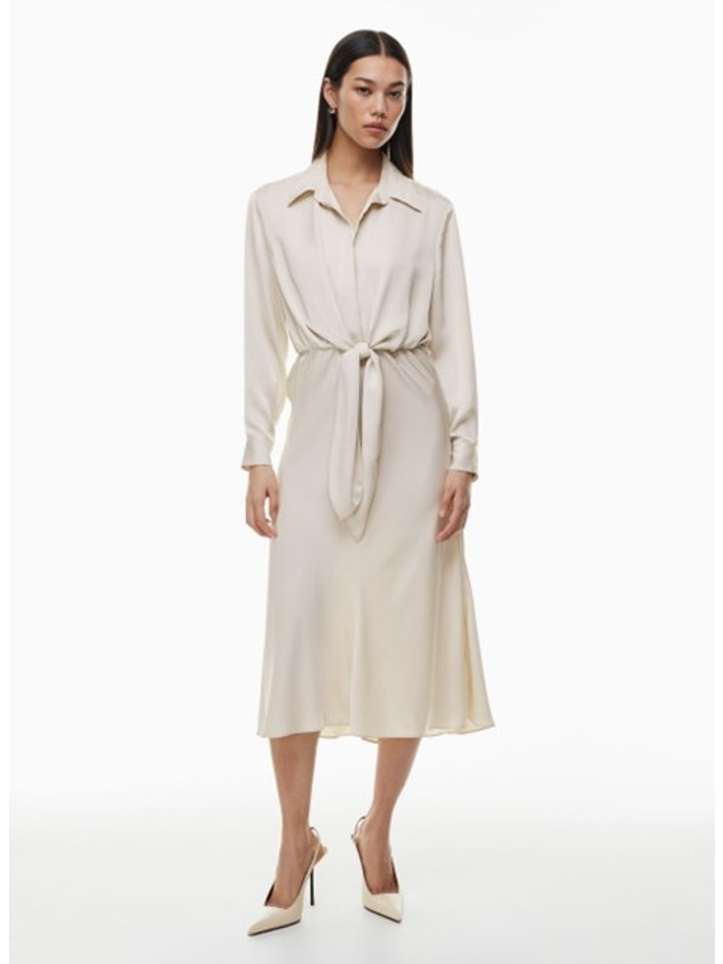 Babaton Cream Tie-Waist Midi Shirt Dress